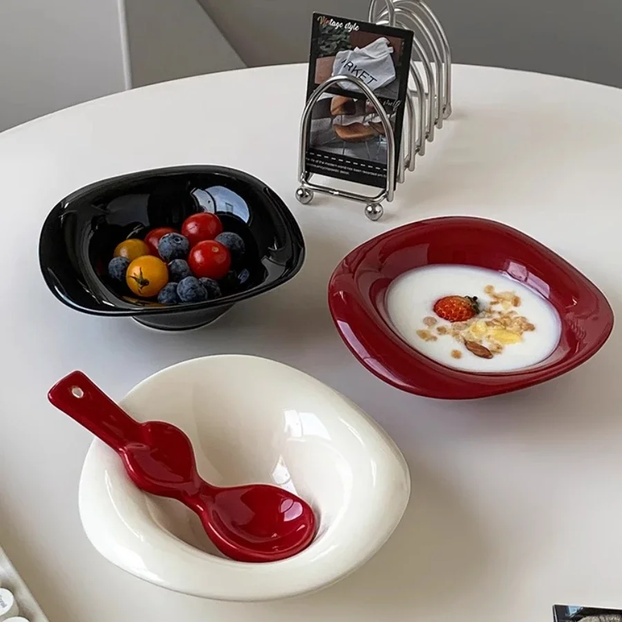 Handmade Ceramic Dessert Bowl Solid Color Yogurt Bowl Household High-value Tableware Fruit Salad Breakfast Oat Yogurt Bowl