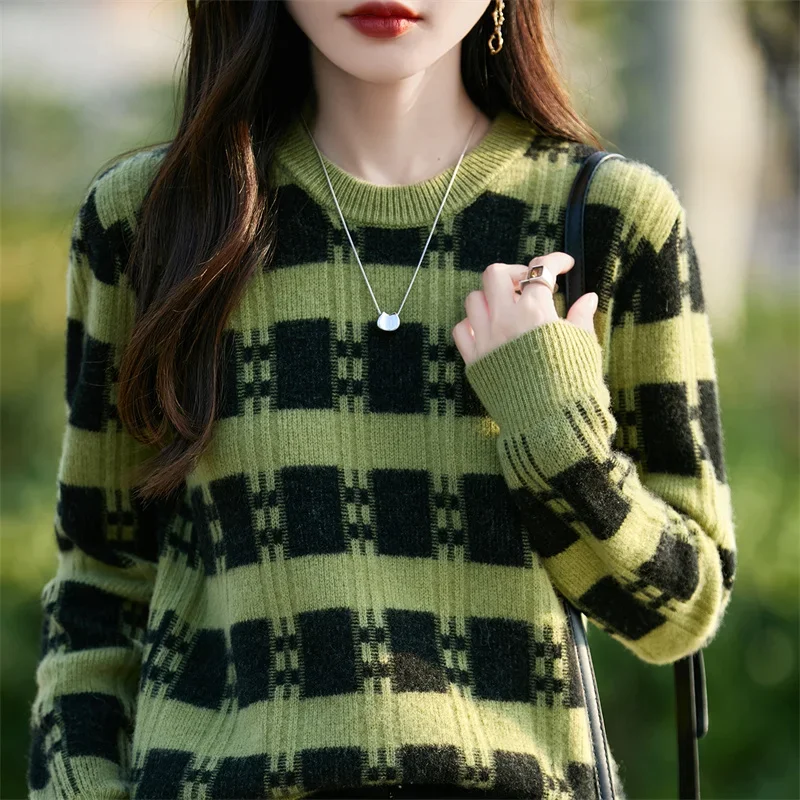 

Женский осенне-зимний свитер с круглым вырезом, красный шерстяной вязаный свитер, высококачественный свободный пуловер, повседневный теплый дорожный свитер с длинными рукавами