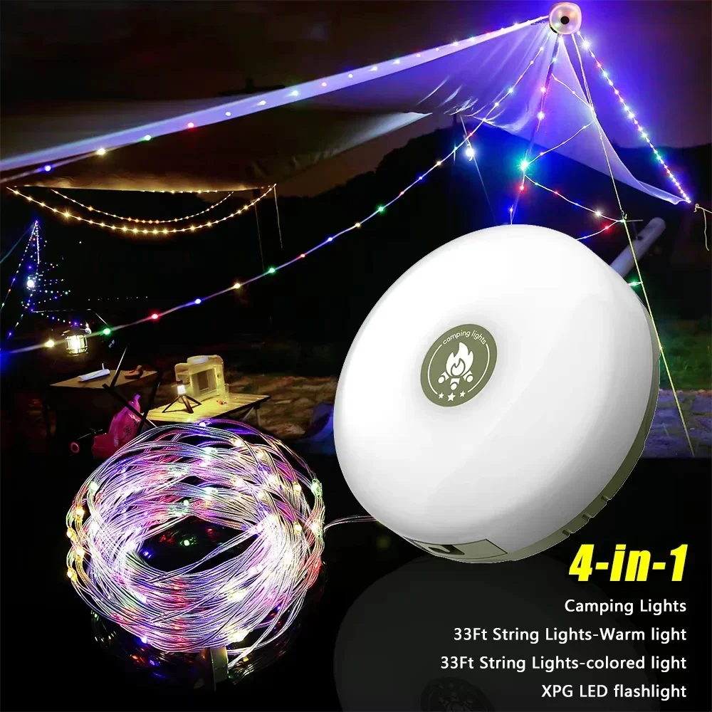 10meter String Easy to Store Waterproof Rechargeable Camping Tent Light RGB Atmosphere Light XTE LED Flashlight with Magnet Hook