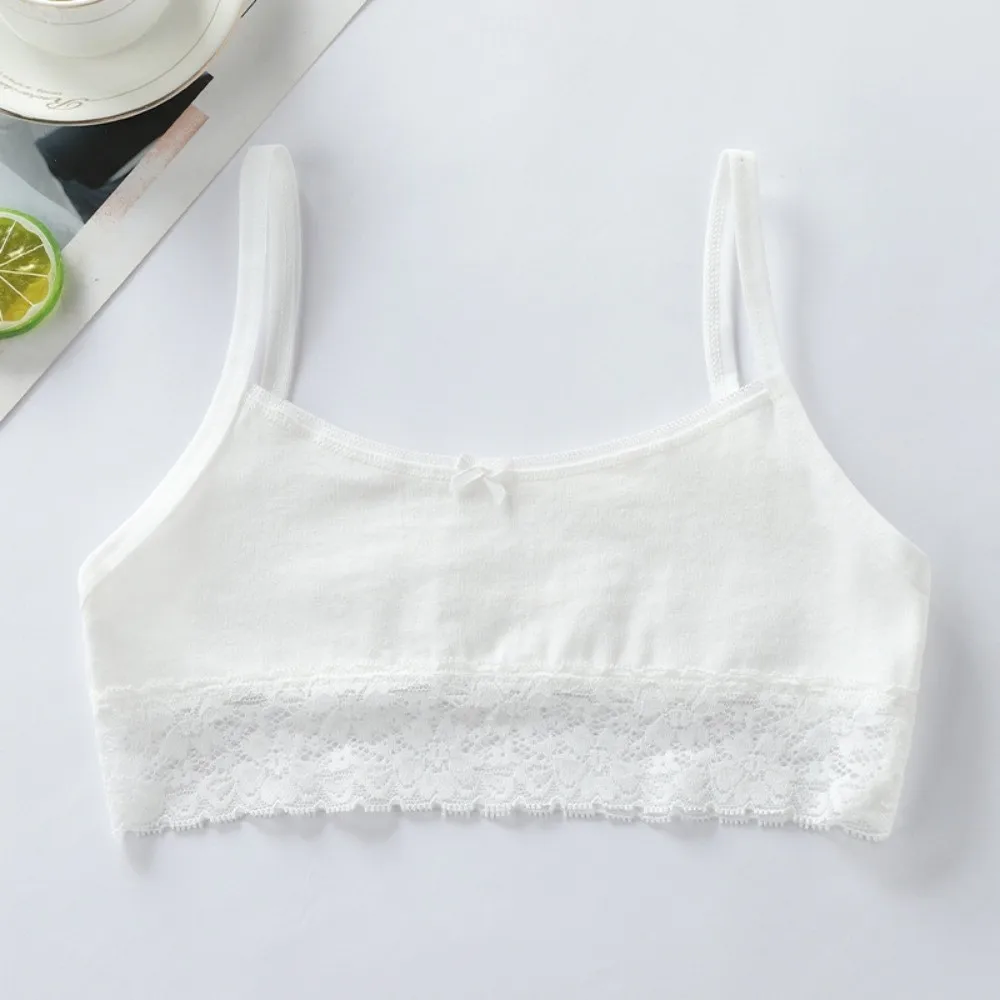 Soft Cotton Girls Underwear Wireless Bowknot Lace Sports Training Vest Comfortable Breathable Teenage Girls Bra Student Girls