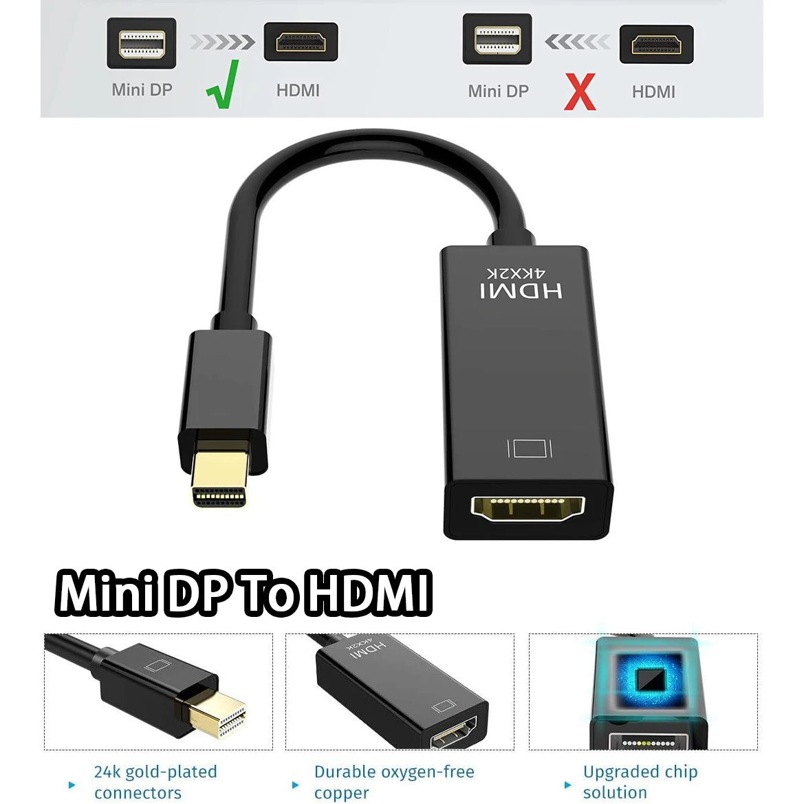 Mini DisplayPort to HDMI Adapter Cable 4K 60Hz Super Slim Mini DP to HDMI Adapter for MacBook Air/Pro Surface Monitor Projector