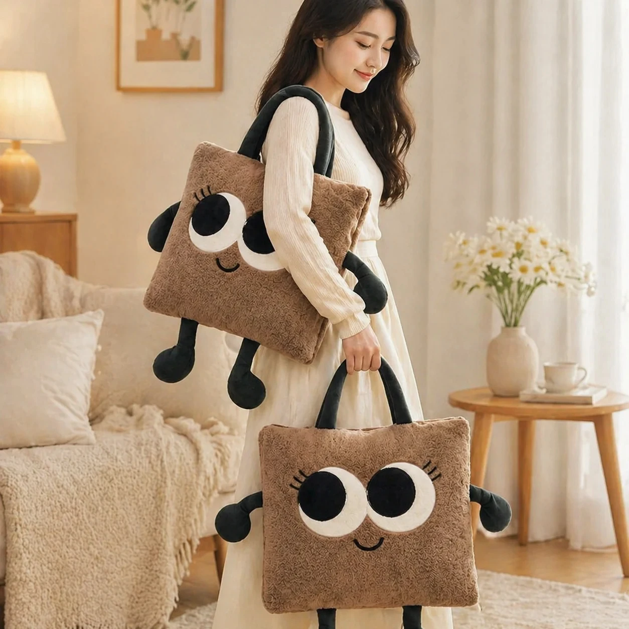 Big Eye 2 in 1 Throw Pillow Blanket Dual Use Foldable Nap Quilt Car Backrest Cushion Portable Travel Home