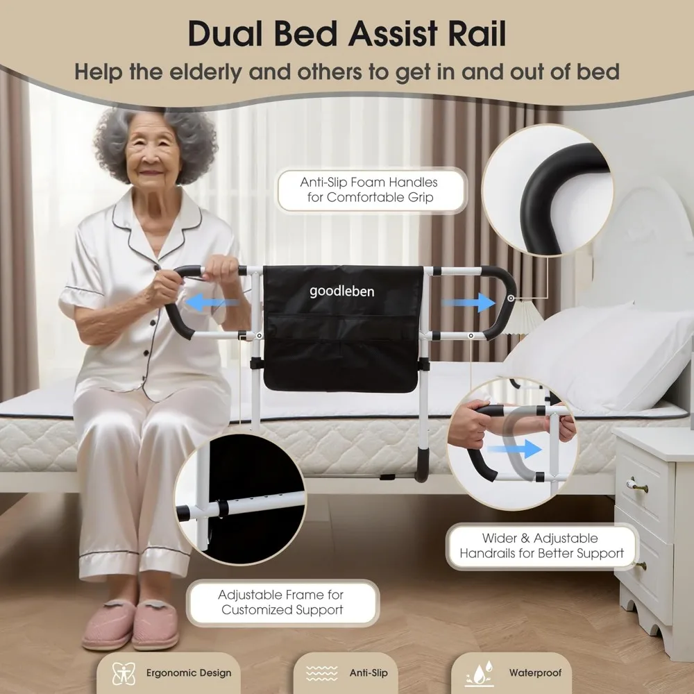 高齢者向け調節可能な両側ベッド安全レール、ツイン/フル/クイーンベッドに適合、工具不要の取り付け
