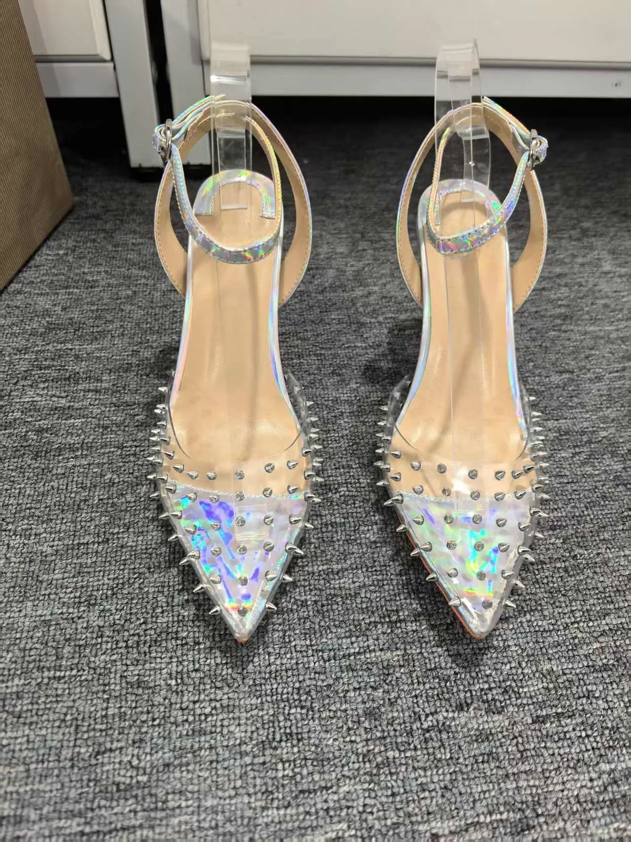 

2025 Spring New Women's High Heel Sandals Transparent PVC Pointed Stilettos Rhinestones Luxury Elegant Banquet Wedding Shoes