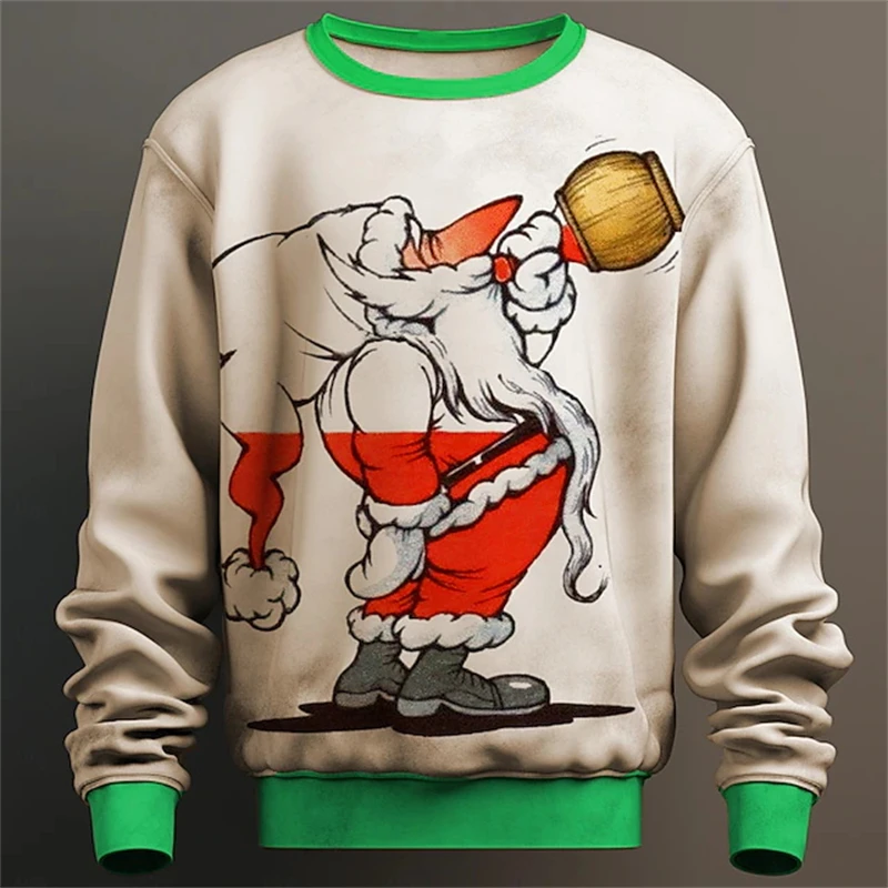 new Santa Claus Men's 3d Print Sweatshirt Party Christmas New Year Christmas Crew Neck pullover Fall fashion Designer Hoodie