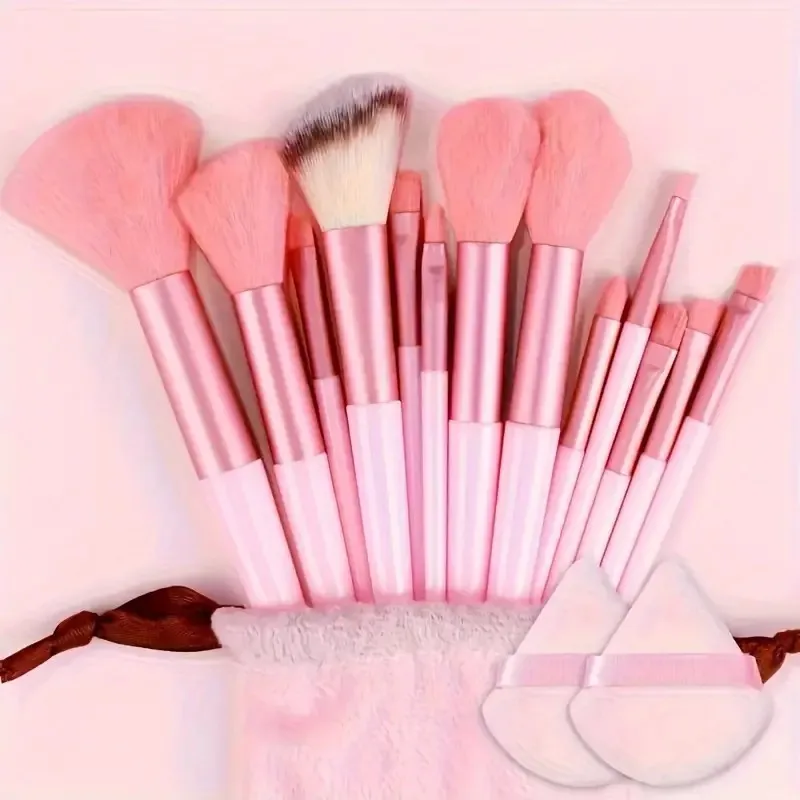 Conjunto de pincéis de maquiagem de 14 peças com liquidificador - Kit completo de rosto e olhos |   Escovas Sintéticas Premium + Esponja |   Pronto para presente