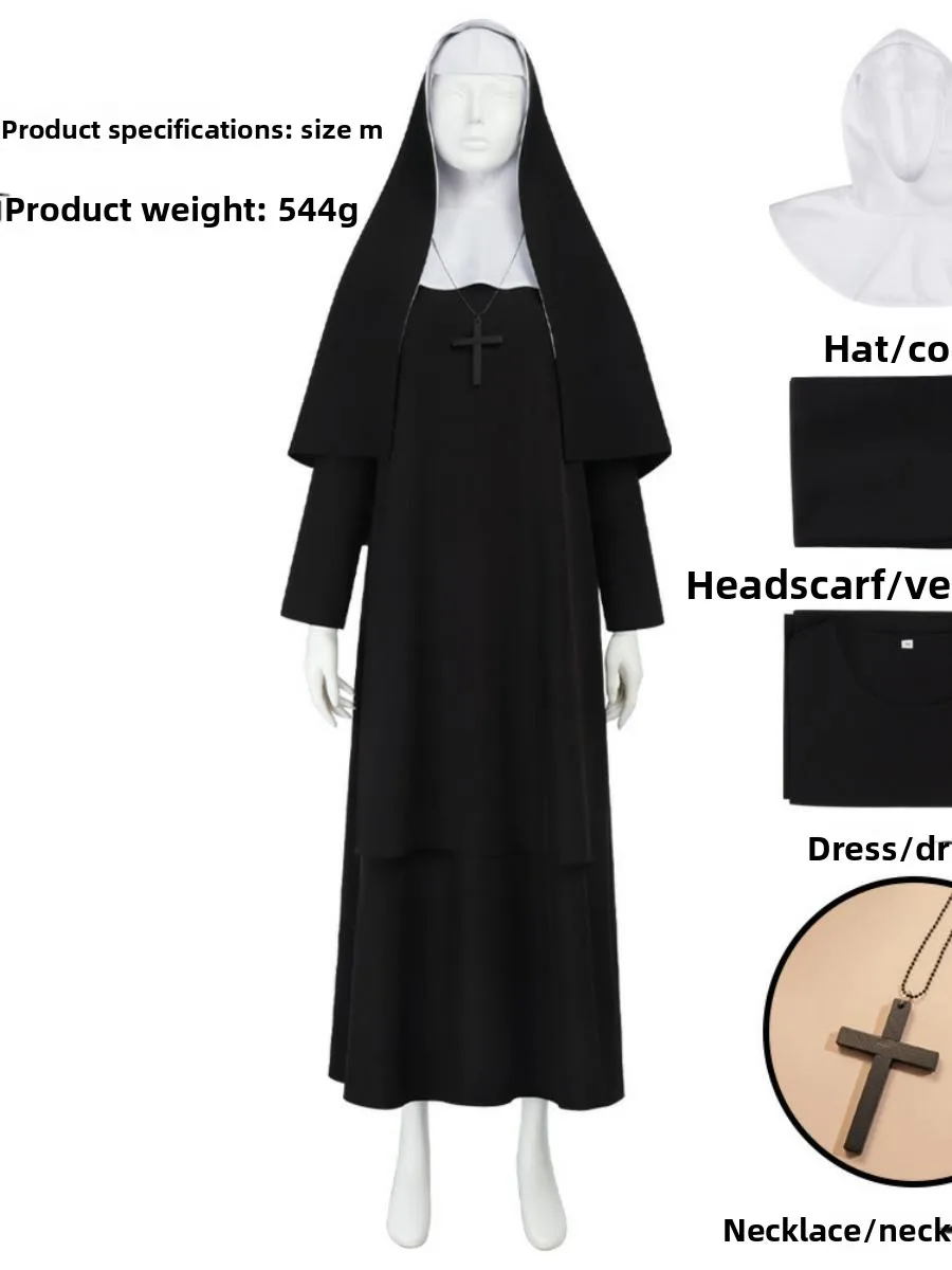 

New loween Horror Nun Cosplay Full Set Elastic Fabric Skirt Women's Costume Trendy Stage Performance Traditional Clothing