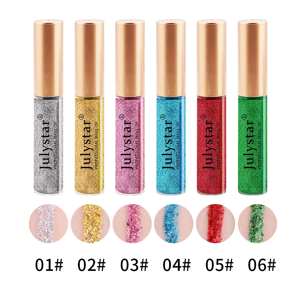 6 قطعة/صندوق الملونة الكحل السائل مجموعة بريق عيون اينر القلم عصا الترتر عدة السلس مقاوم للماء الماس نادي الحفلات مستحضرات التجميل