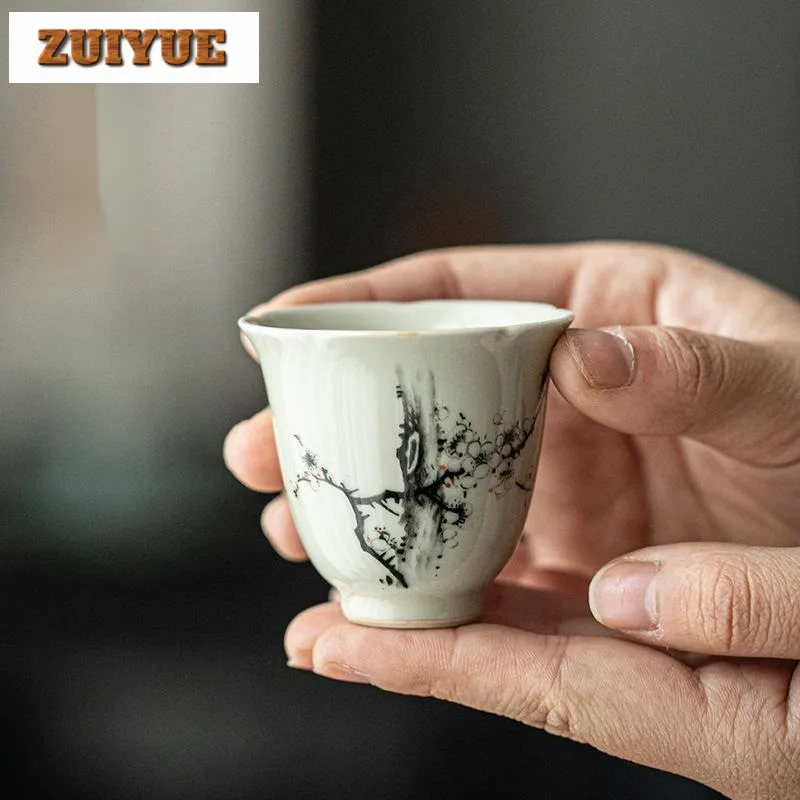 2pc/set Plant Ash Samuume Tea Cup Handmade Flower Mouth Master Cup Teacup Antique Jug Master Cups Tea Ceremony Supplies 65ml