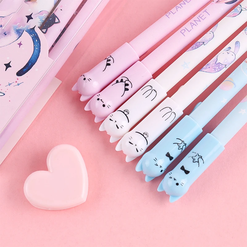 6/12pcs Creative Cat Erasable Gel Pens 0.5mm Blue Refill Rod Signature Pen Washable Handle Office Writing Supplies Stationery image 2