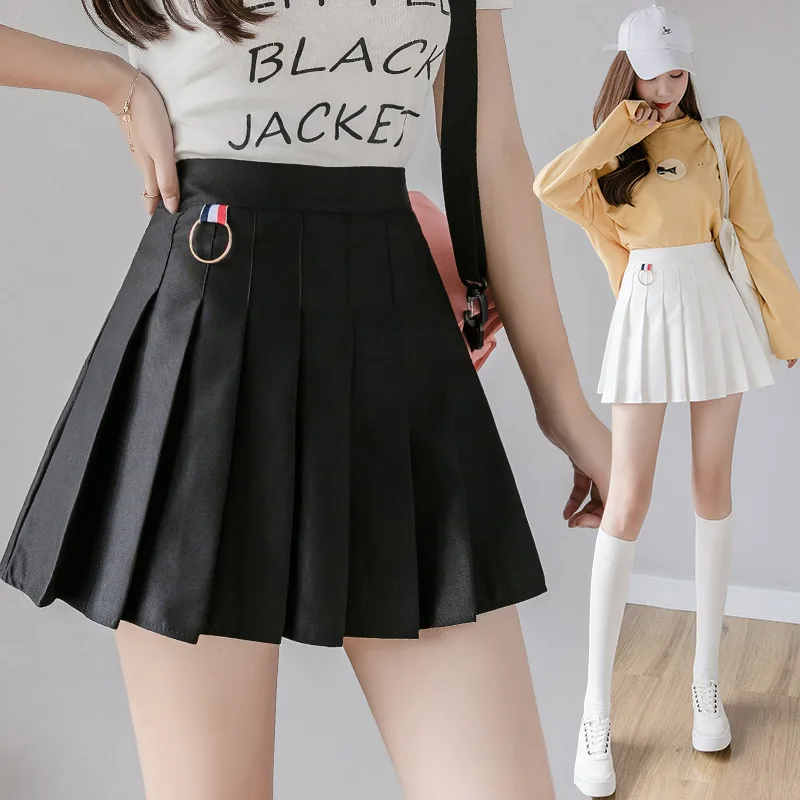 Gefaltetes Rock Student 2022 Frühling Sommer Preppy Weiß Schwarz Kurzen Rock Nette Koreanische Damen High-taille EINE Linie Röcke asiatische Größe