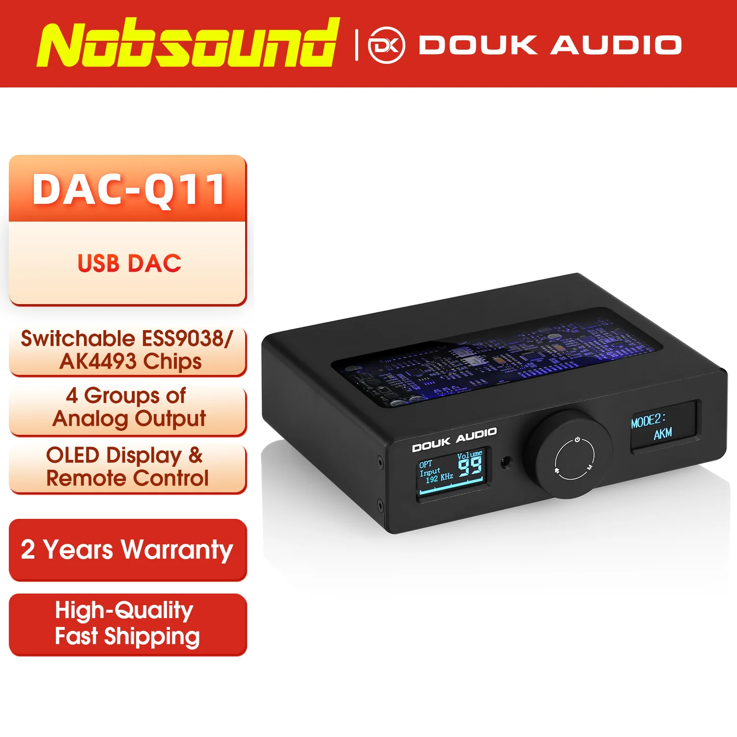 Nobsound ESS9038Q2M+AK4493 USB DAC HiFi Coaxial/Optical Digital to Analog Converter Audio Adapter DSD256 DAC-Q11