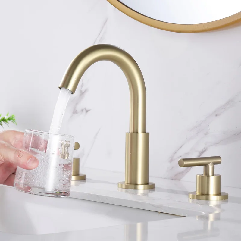 Luxury Gold Brass Bathroom sink faucet Three Holes Two Handles Cold hot water Basin mixer Tap Top Quality Bathroom sink faucet