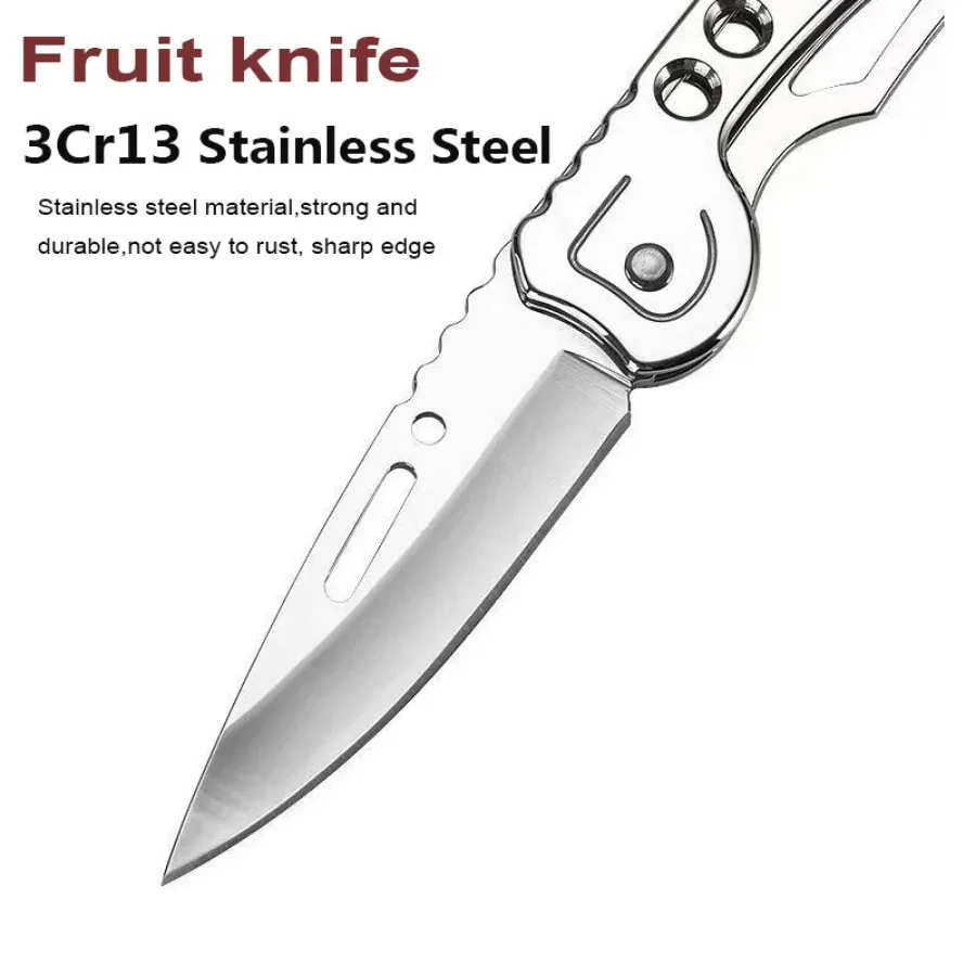 Fruit Knife Folding Pocket Knife Stainless Steel Mini Fruit Knife Non-slip Handle with Keychain Knife for Kitchen Accessories