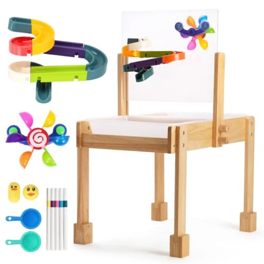

Sand and Water Table for Toddlers: Wooden Sensory Table in Natural Wood Color with Waterproof Cover 2 Storage Bins Acrylic Pain