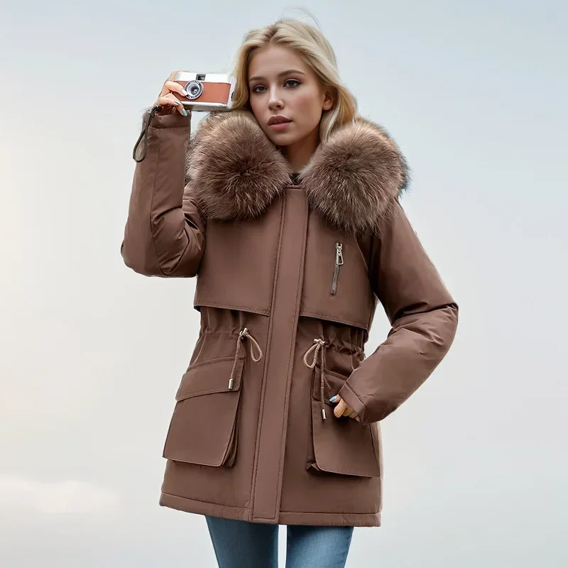 2024 -30 Degrees Snow Wear Medium Long Parkas Winter Jacket Women Removable Lining Hooded Clothes Female Down Cotton Warm Coat