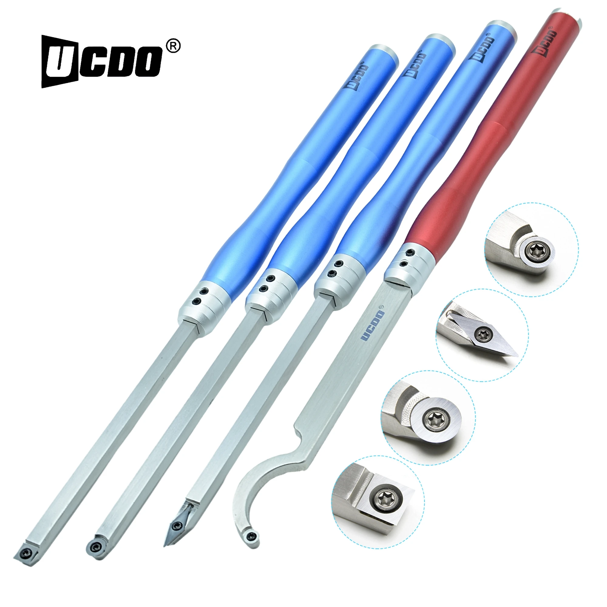 

UCDO Ergonomic Aluminum Handle Woodturning Tool Carbide Insert Cutter Swan Neck Stainless Arbor Woodturning Chisels for Lathe