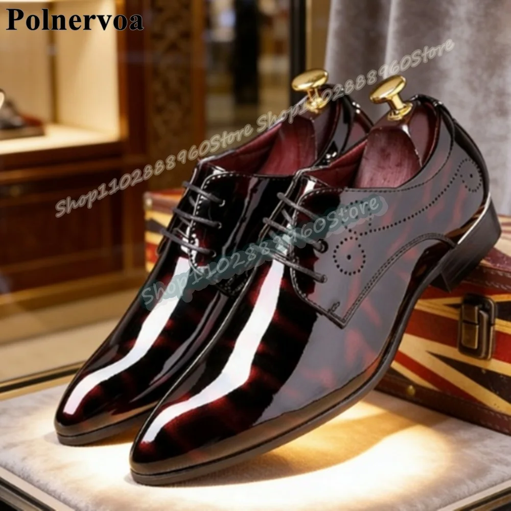 Dark Red Glossy Leather Cross Tied Party Men Pumps Flats Dress Shoes For Men Slip On Banquet Fashionable Catwalk 2026 Men Pumps
