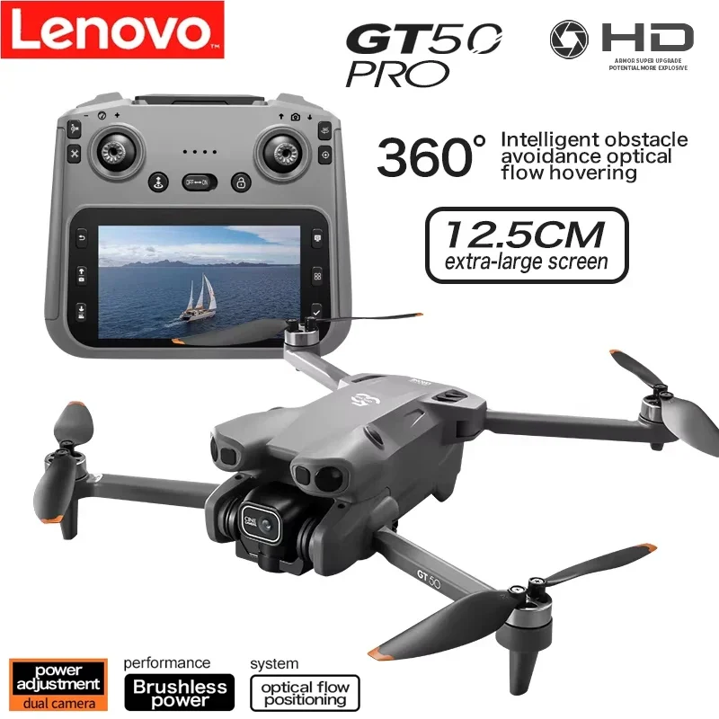 Dron de Fotografía Aérea Lenovo GT50 con Evitación de Obstáculos, Quadcopter HD sin Escobillas con Control Remoto de Pantalla Grande, Juguete de Avión