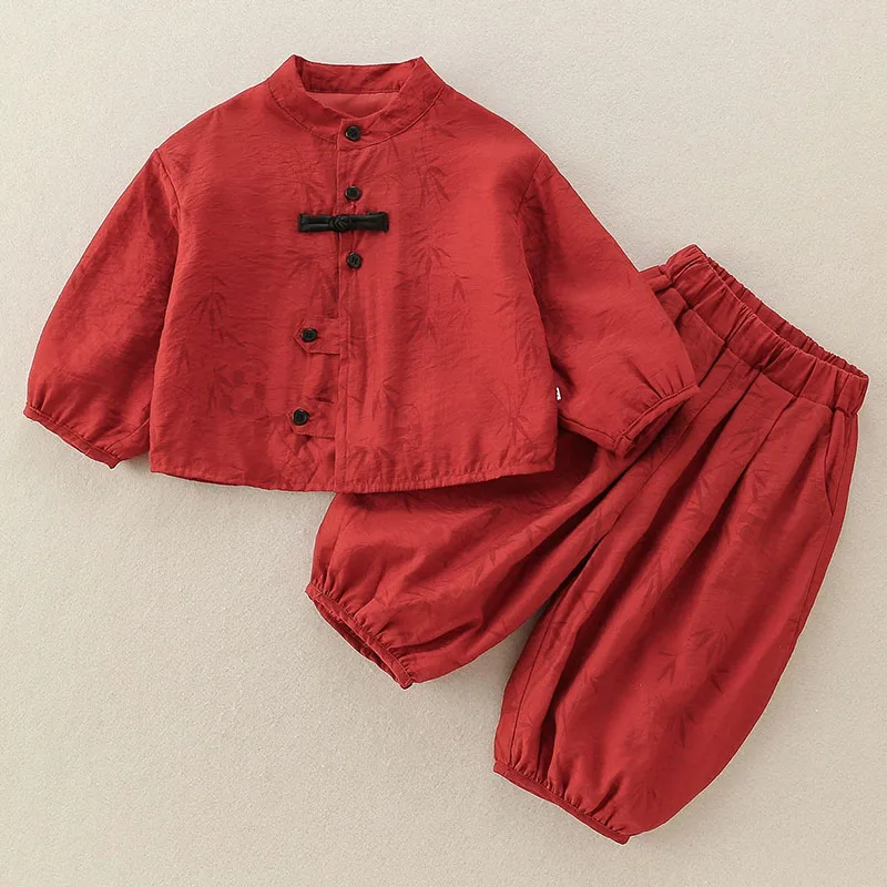 2Piece Sets Spring Fall Infant Boy Clothes Fashion Baby Chinese New Year Outfit Long Sleeve Cotton Tops+Pants Newborn Items B332