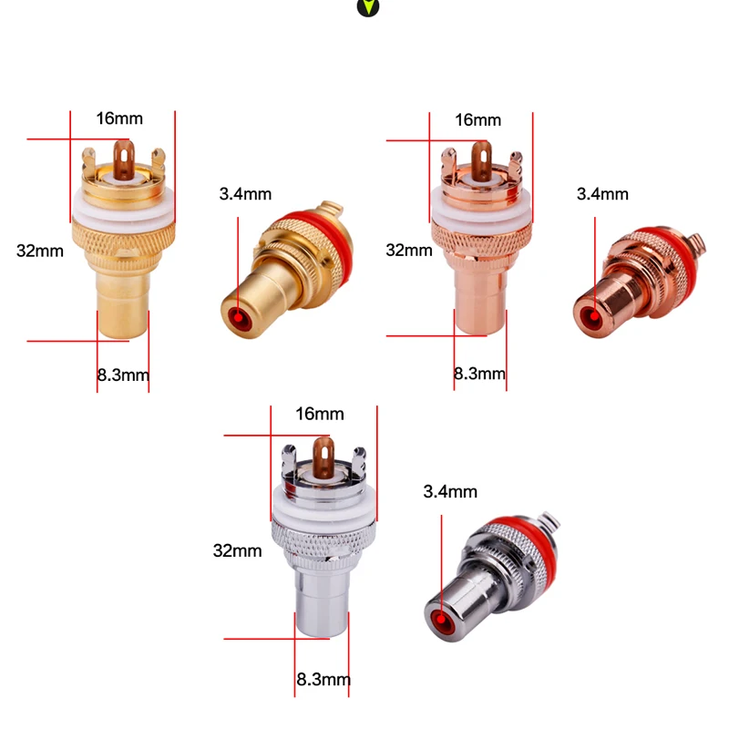 YYTCG 4 sztuk RCA żeńskie gniazdo podwozia CMC złącze rod galwanicznie miedzi Jack 32mm wtyk miedziany Amp HiFi biały czerwony gniazda Audio