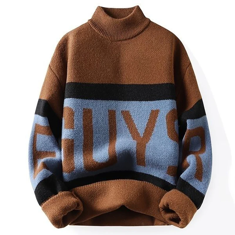 

Fashion Stand Collar Spliced Letter Sweaters Men's Clothing 2024 Autumn Winter New Loose Casual Pullovers Young Style Tops