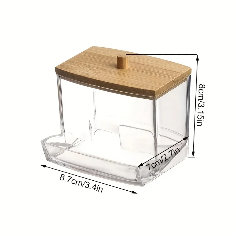 Cotton Swab Box - Transparent Bamboo Cover Dustproof Cotton Swab Toothpick Storage Box Multi-Purpose Visible Dispenser