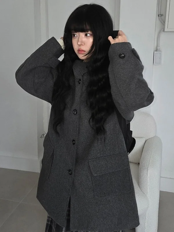 Chic hiver Aosphere rétro collège Sle à capuche simple bouton coton laine manteau femmes nouveau Faion Thiened Long Sve