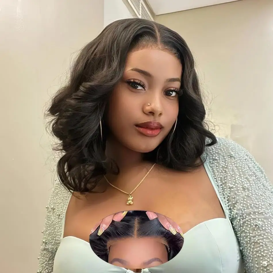 

Короткий парик-боб без клея, готовый к носке, с эффектом волны, из натуральных волос, предварительно нарезанный, с закрытием 4x4 5x5, бразильский, с предварительно выщипанной линией роста волос