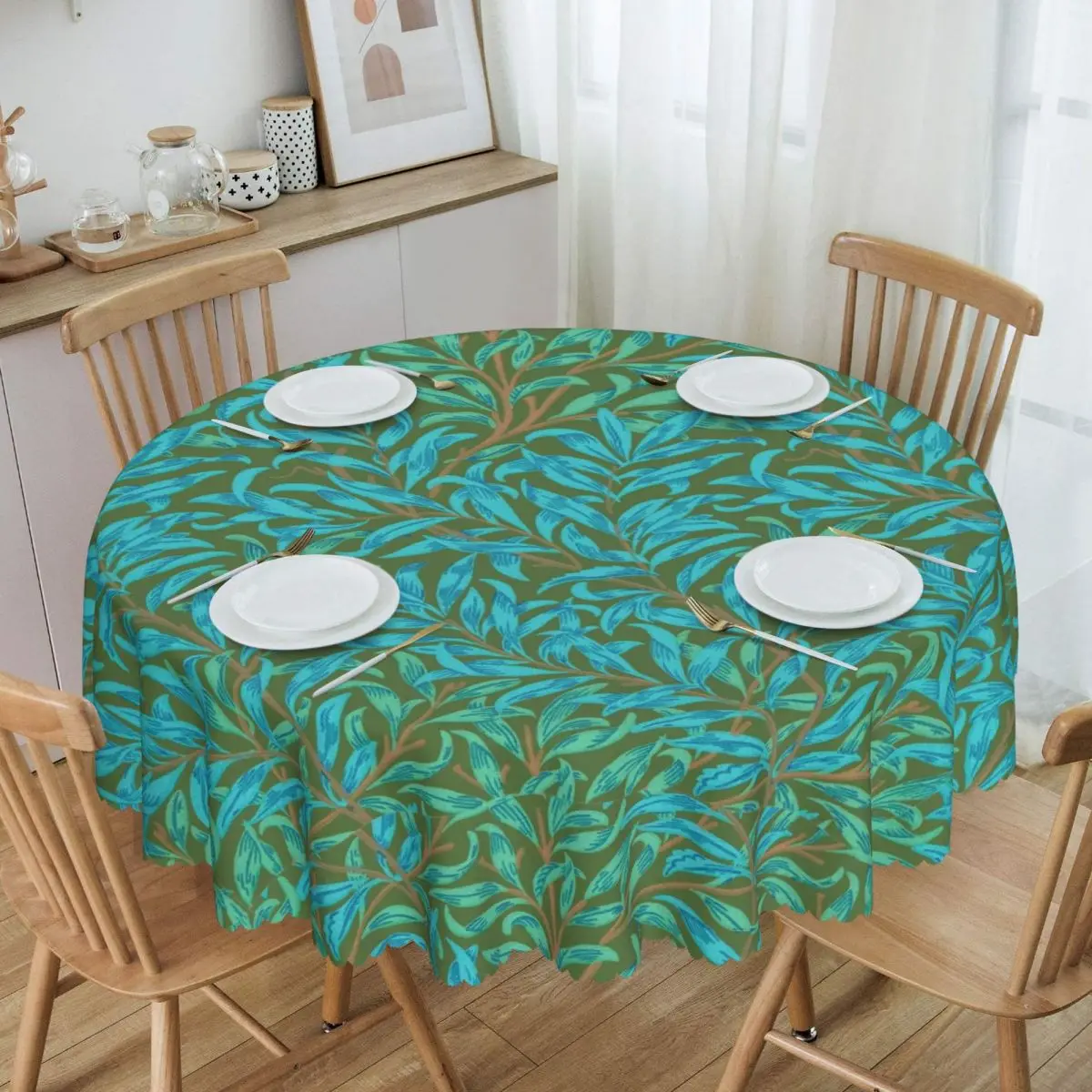 

Customized Willow Bough Wallpaper Round Tablecloths 60 Inch William Morris Table Cover for Kitchen Table Cloth