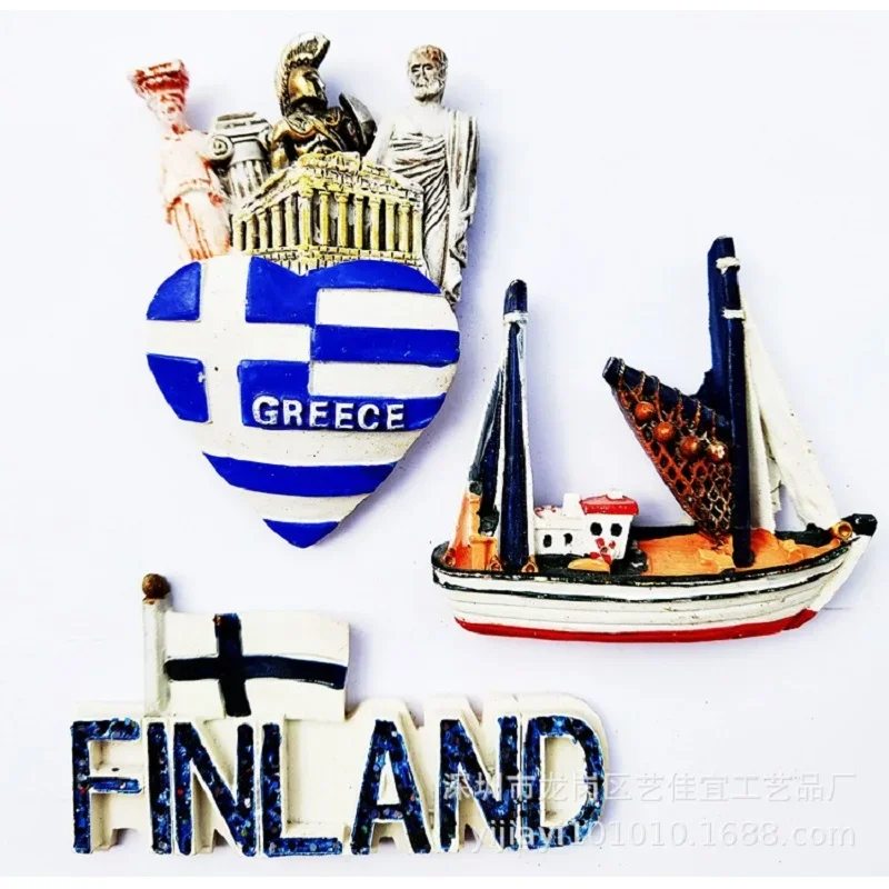 European Travel Souvenirs Fridge Magnetic Sticker Sailing Florida Greece Flag Landmark Features Finland Message Board Sticker