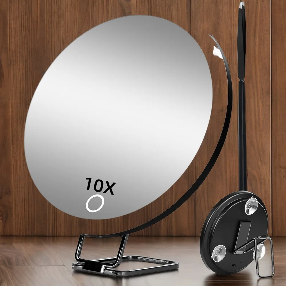 

Portable Dimmable LED Makeup Mirror with 30X Magnification, Rechargeable, 3 Color Modes, and 3 Suction Cups - Featuring 360° Ta