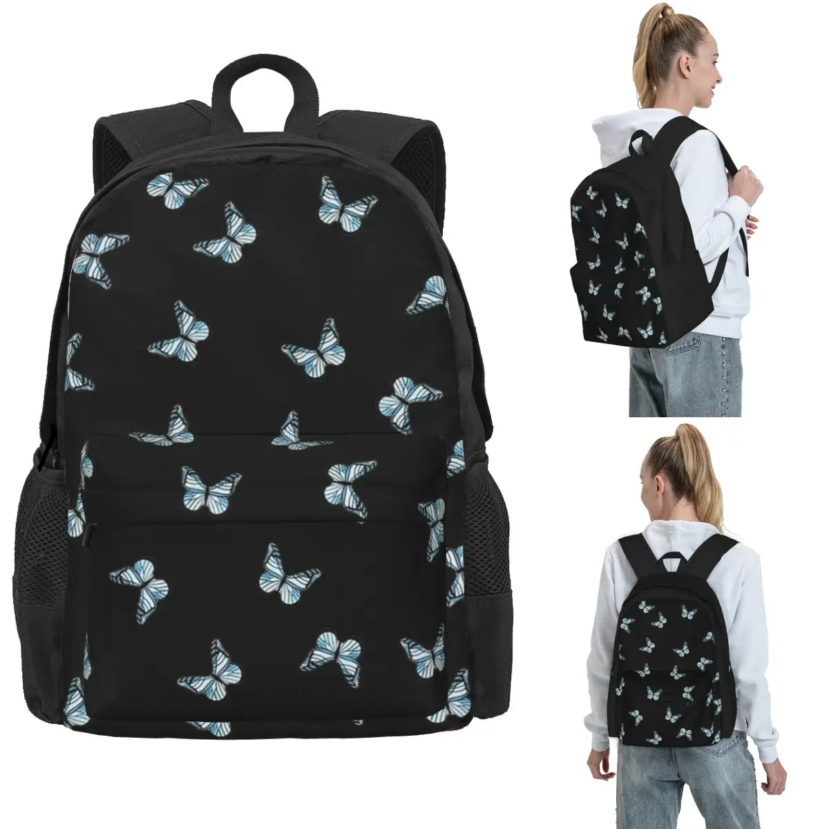 

Синие пастельные рюкзаки с бабочками для мальчиков и девочек, сумка для книг, большая вместительная школьная сумка для студентов, дорожный рюкзак, сумка на плечо