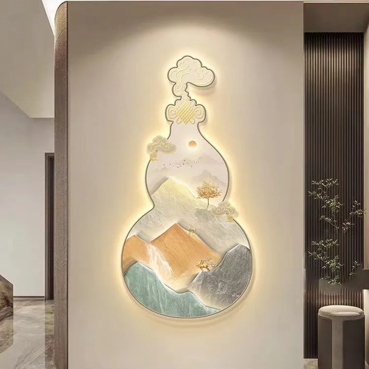 

Modern light luxury entrance decoration painting, night light mural, gourd symbolizing good, corridor, high-end hanging painting