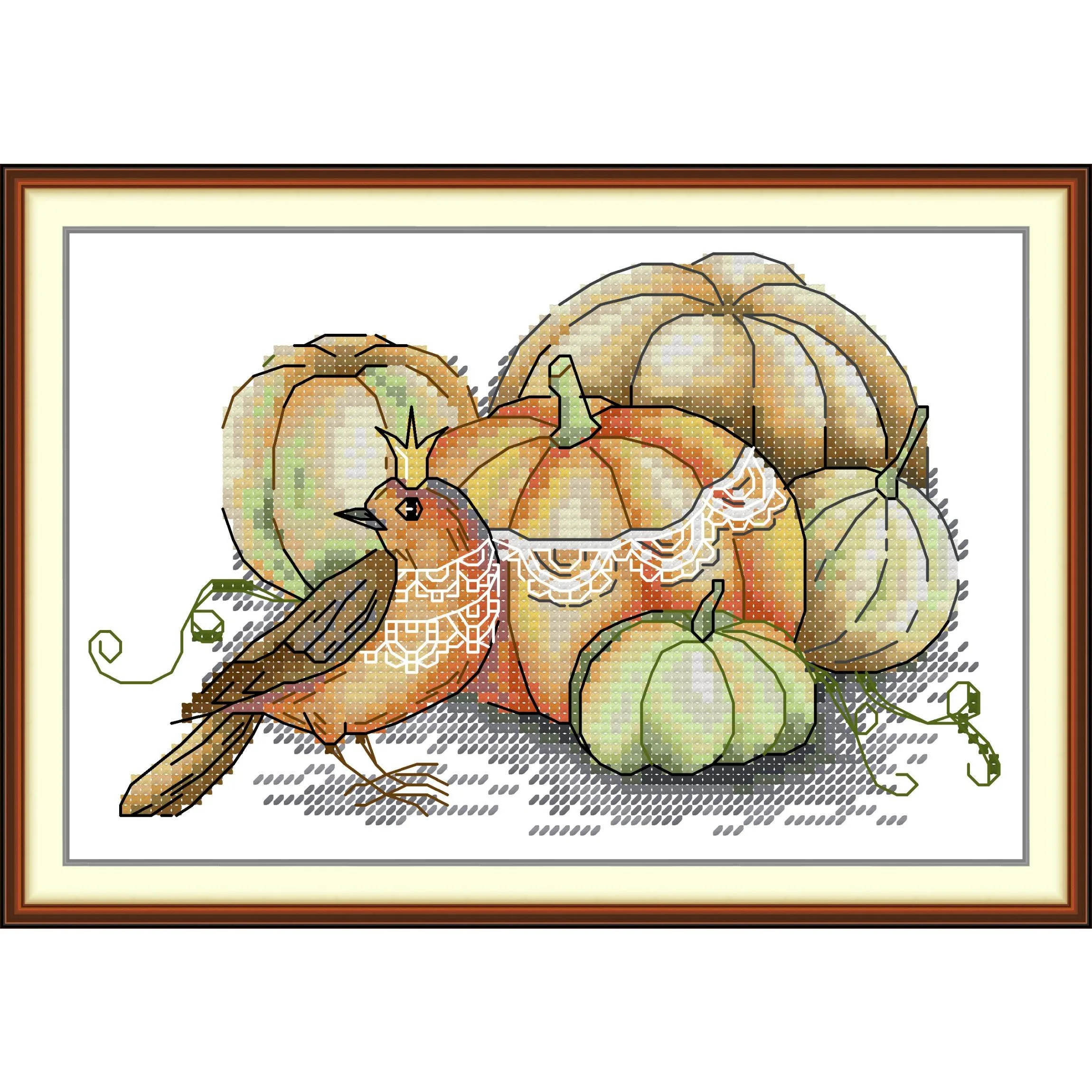 

Joy Sunday Pre-printed Cross Stitch Kit Easy Pattern Aida Stamped Fabric Embroidery Set-Pumpkin and Birdie