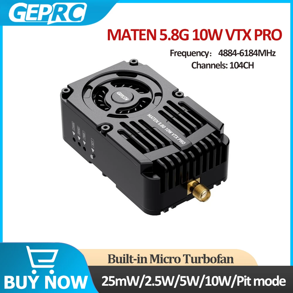 GEPRC MATEN 5.8G 10W VTX PRO 104CH 25mW/5W/10W/Pit Mode 4884-6184MHz Built-in Micro Turbofan for FPV Long Range Racing Drone