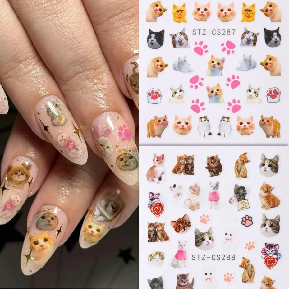 

Милые наклейки для ногтей с мультяшным котом, самоклеящиеся наклейки для дизайна ногтей с милым питомцем, слайдер «сделай сам», украшение для дизайна ногтей, аксессуары для маникюра