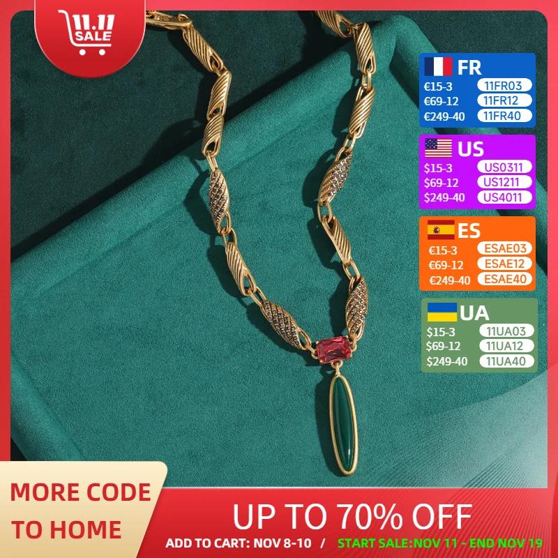 

Vintage Green Willow Leaf Pendant Necklace Natural Stone Crystal Antique Gold Color Luxury Jewelry For Women Accessories 2025
