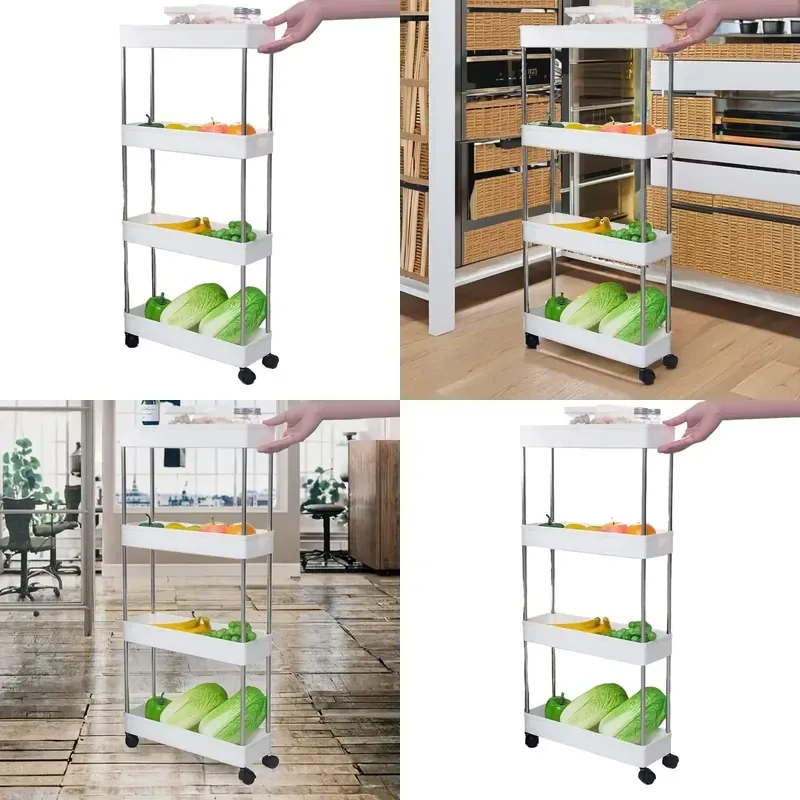 for High-quality kitchen storage rack with adjustable mobile stand, a variety of high-quality three-layer plastic materials