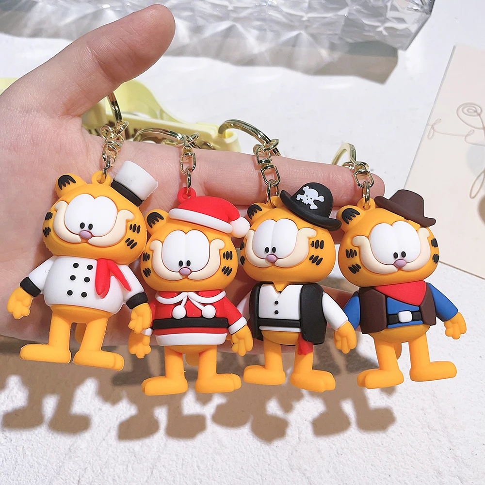 Cartoon Anime Kawaii Garfield Cat Keychain Pendant Car Key Chain Phone Bag Ornament Jewelry Kids Adult Birthday Gifts Wholesale