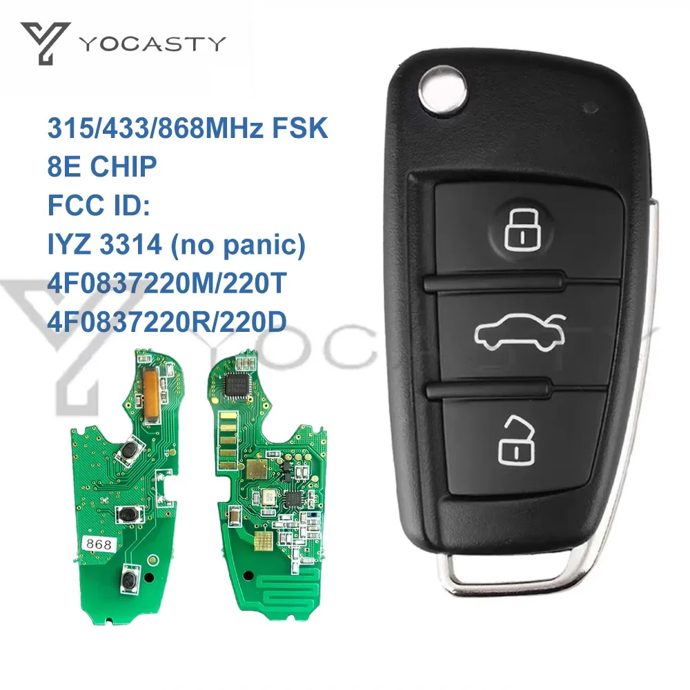 

YOCASTY 3 Buttons Remote Fob Flip Key 8E Chip 315 434 868 MHZ For A6 Q7 S6 IYZ 2006 -20153314 4F0837220R 4F0837220M 4F0837220T