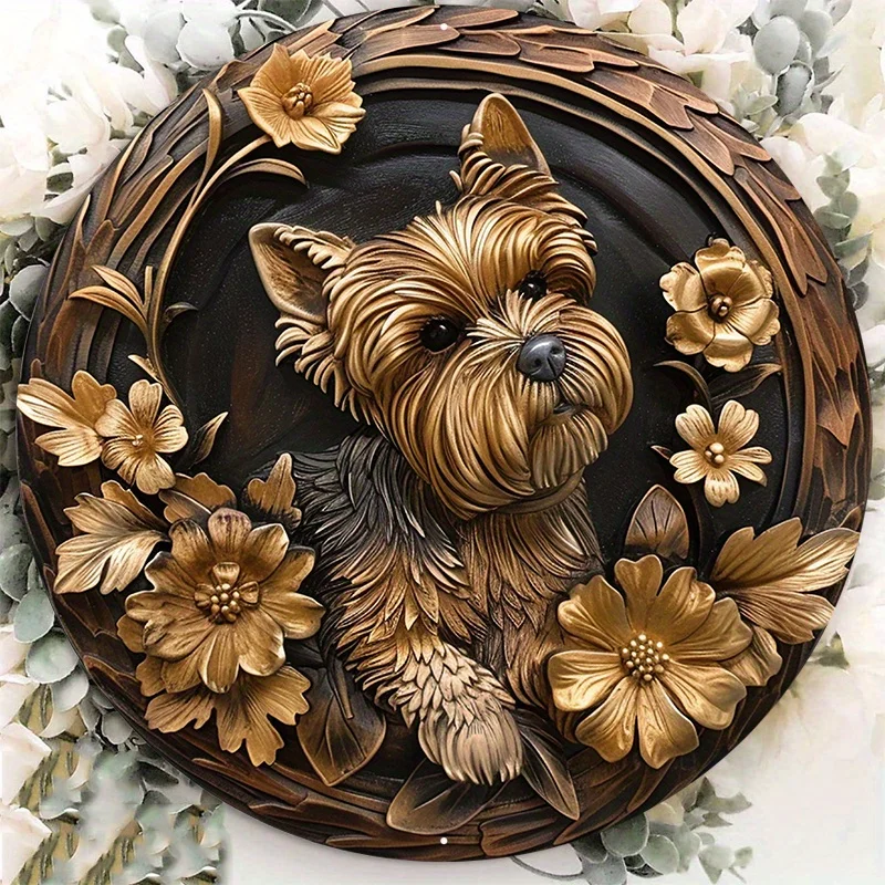 

Decorative Round Aluminum Sign, Durable Metal Door Hanger, Wall Sign, Wreath Sign, Home Decor, Yorkshire Terrier, 8x8in, 1PC