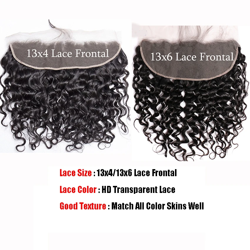 Water Wave Bundles With Closure 13x6 HD Transparent Lace Frontal Closure With Bundles Deep Wave Curly Remy Hair Weave Extensions