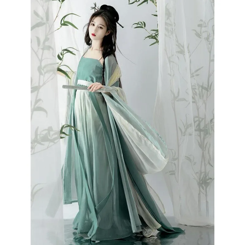 

Song Style Hanfu Women Summer Large Sleeve Robe Fairy Cold Style Camisole Pleated Skirt Daily Ancient Costume