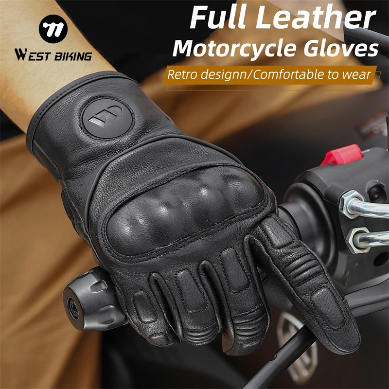 

﻿ WEST BIKING Полностью кожаные мотоциклетные перчатки с сенсорным экраном Дышащие противоскользящие велосипедные перчатки Износостойкие гоночные мотоперчатки