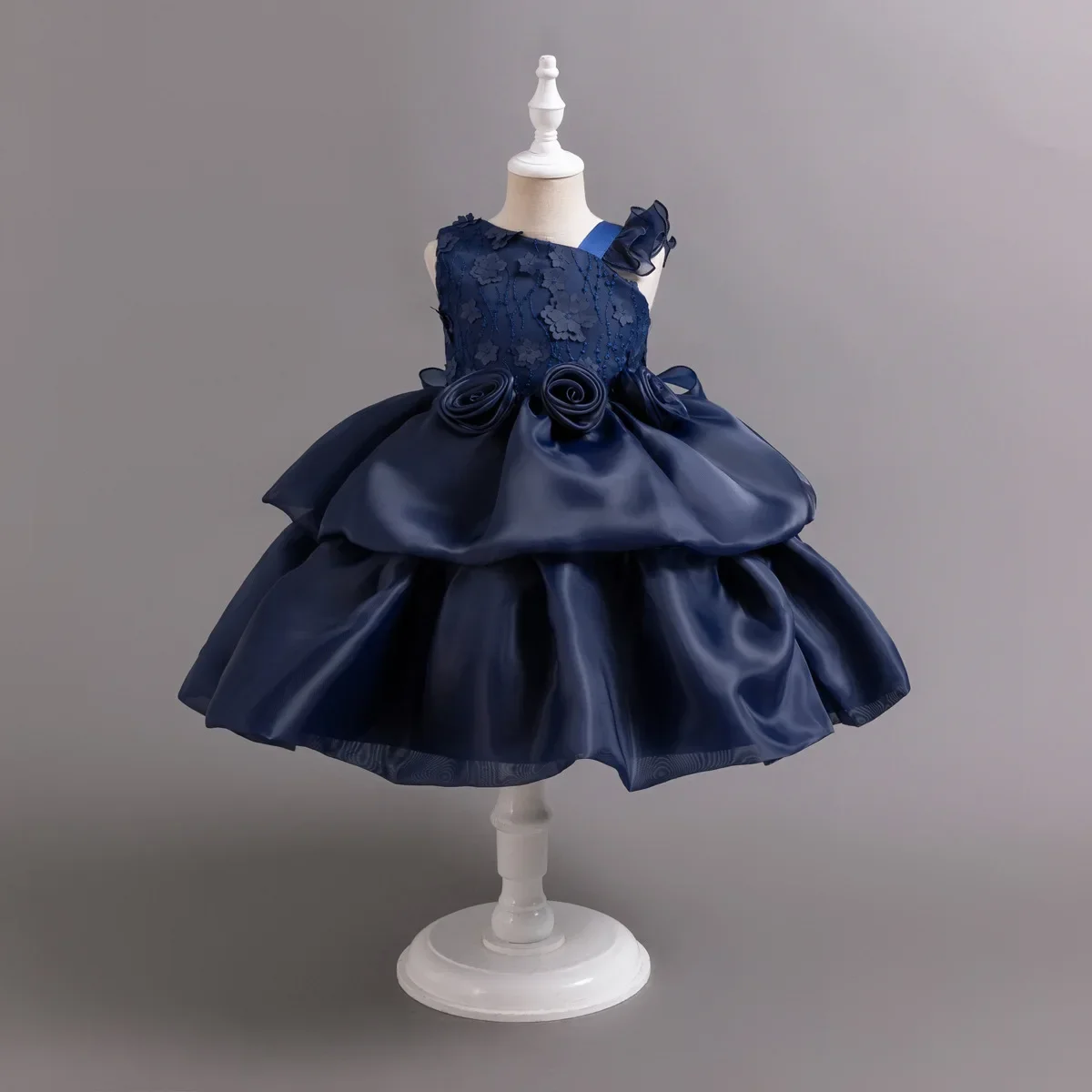 

Girls Princess Dress Sleeveless Lace Floral Ruffled Tiered Dress One Shoulder Party Gown Formal Occasion Costume