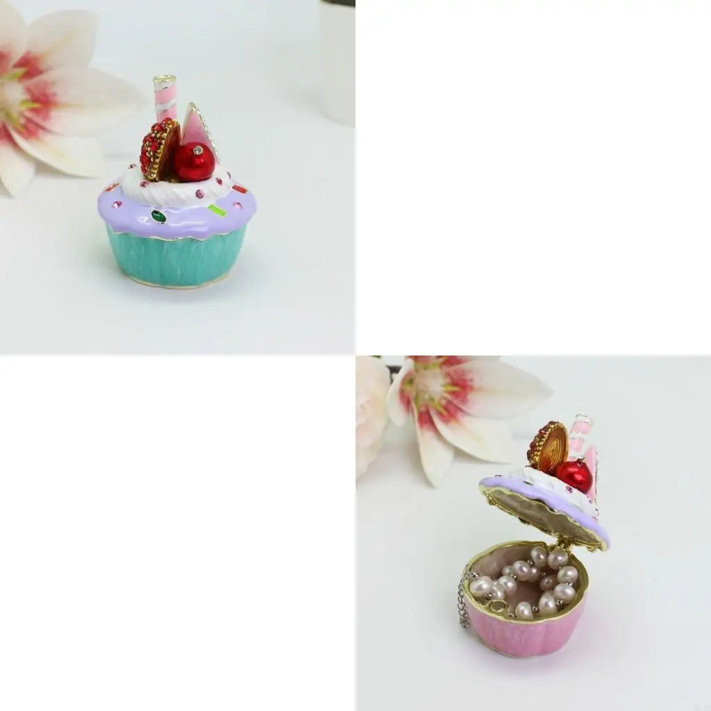 91AF Handmade Enamel Alloy Jewelry Box With Gradient Texture For Rings Earrings Storage 4.9x5.9cm Blue Pink Gift