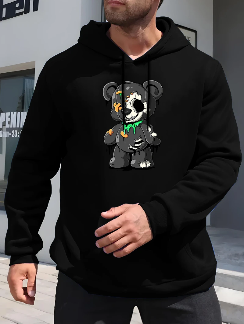 

2025 Autumn and Winter Men's Casual Bear Print Hoodie Cozy Cotton Blend Pullover High-end Luxury Is for Both Men and Women Top