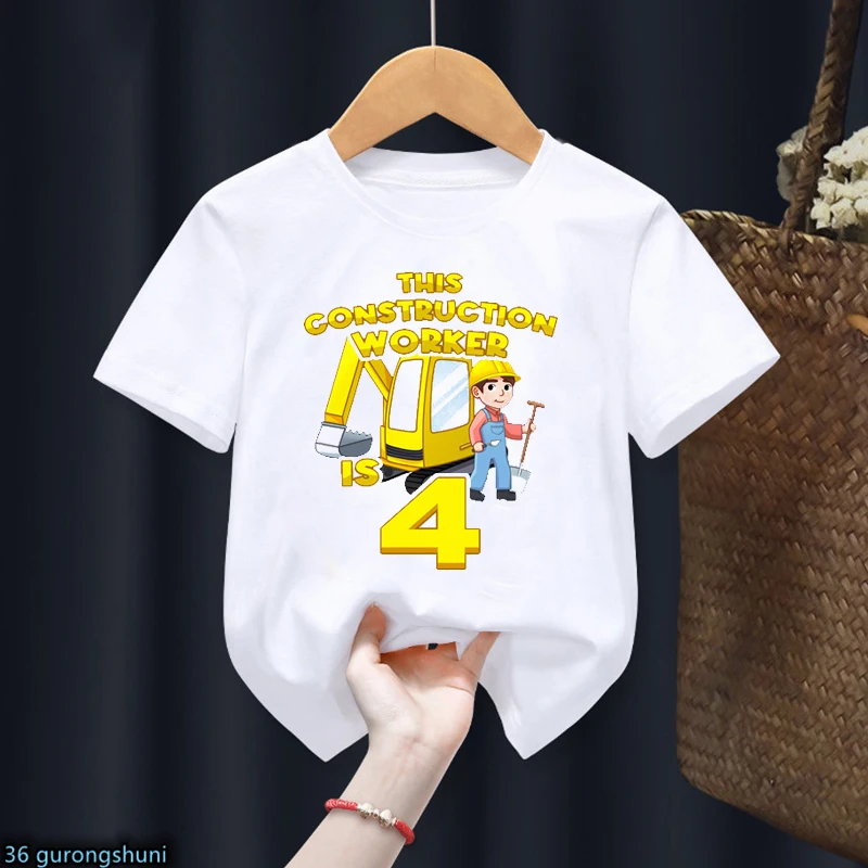 This Construction Worker Is 2 3-10 T Shirt Excavator T-Shirt Birthday Party Gift Shirt Boys Girls Short Sleeve Tees Summer Top