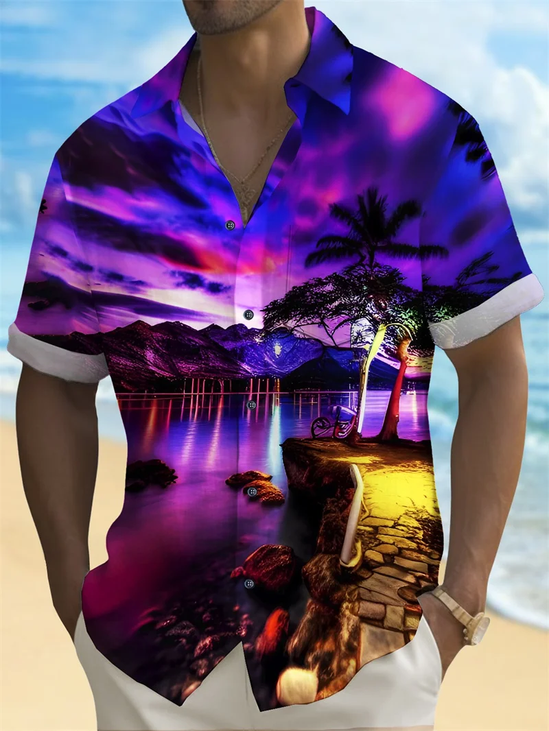 Hawaii men's casual outdoor beach fashion new short sleeve shirt men's tops European size soft and comfortable 2024